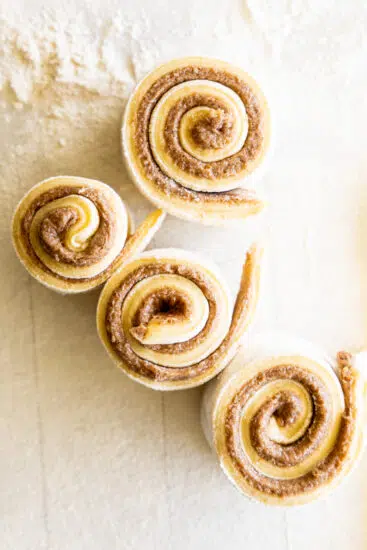 Air fryer cinnamon rolls ready to be cooked.