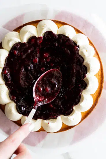 Berry jam spread onto white chocolate.