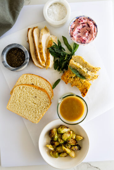 Ingredients for thanksgiving leftovers sandwich
