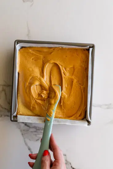 Caramel poured onto shortbread.