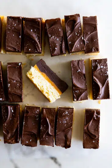 Millionaire's Shortbread sliced into pieces.