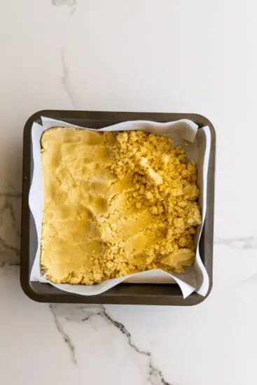 Sugar cookie dough in baking pan