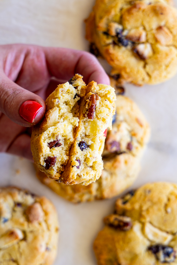 White chocolate cranberry pecan cookies