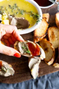 Creamy Chicken Liver Pâté with preserves on crostini