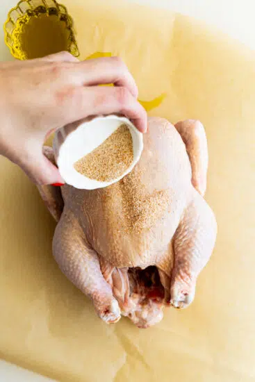 Chicken seasoned before air fryer.