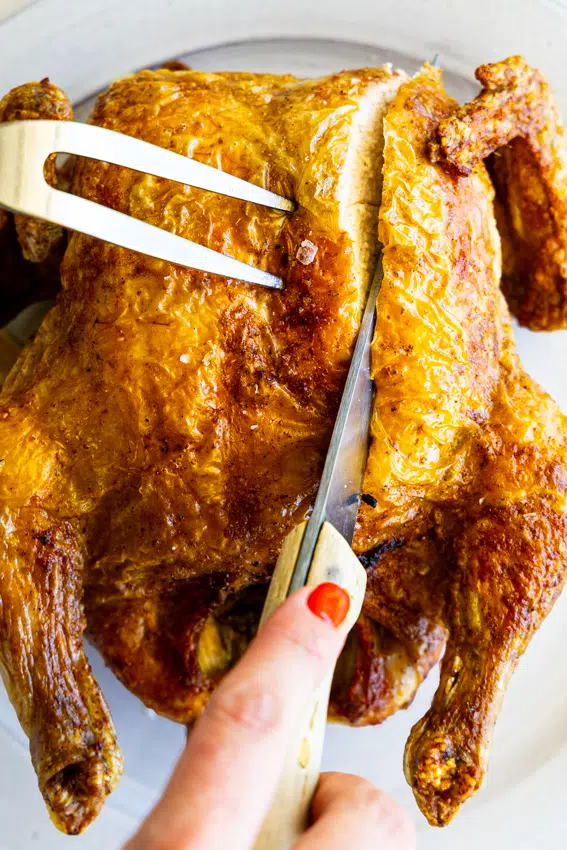 Carving rotisserie chicken
