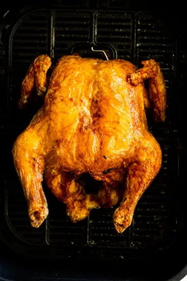 Crisp and golden air fryer rotisserie chicken