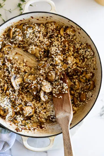 Mushroom risotto being made