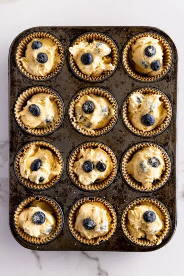 Unbaked blueberry muffins