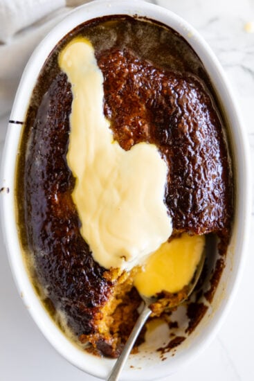 South African Malva Pudding with custard.