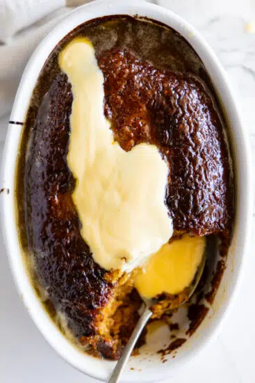 South African Malva Pudding with custard.
