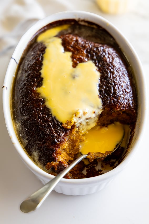 South African malva pudding with custard.