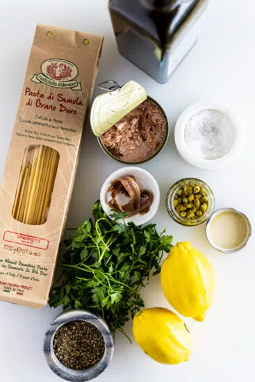 Ingredients for Tuna pasta.