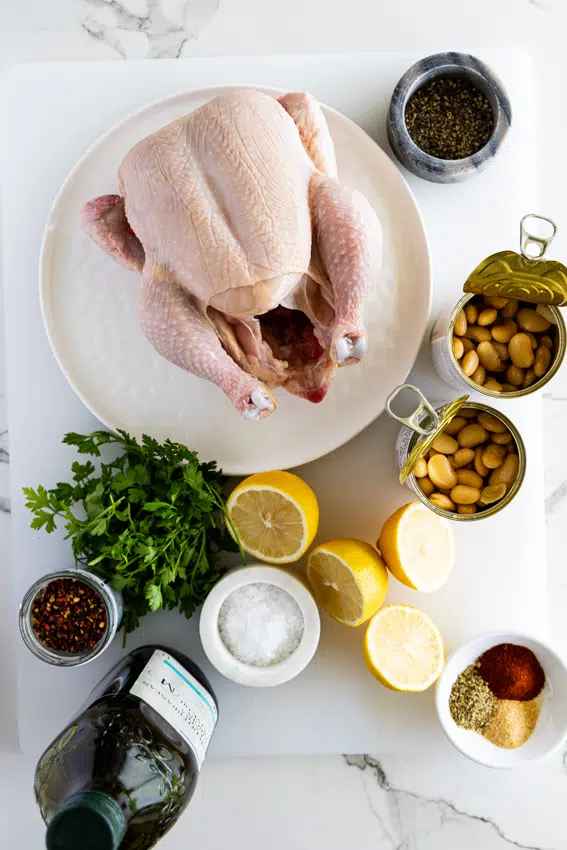 Ingredients for one pan chicken with beans