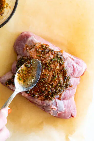 Seasoning brushed over rib eye roast.