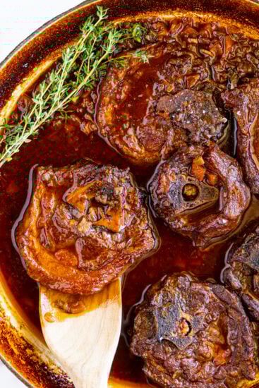 Slow braised lamb neck with red wine and aromatics.