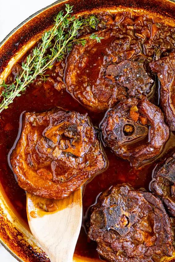 Slow braised lamb neck with red wine and aromatics.