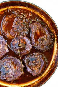 Slow braised lamb neck in red wine sauce.