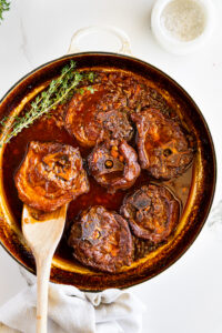 Slow braised lamb neck with thyme and red wine.