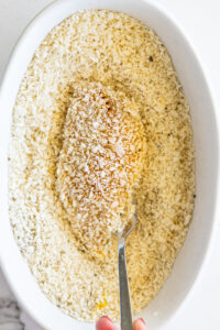 Breaded chicken cutlet.