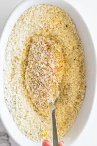 Breaded chicken cutlet.