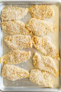 Chicken cutlets breaded in panko breadcrumbs.
