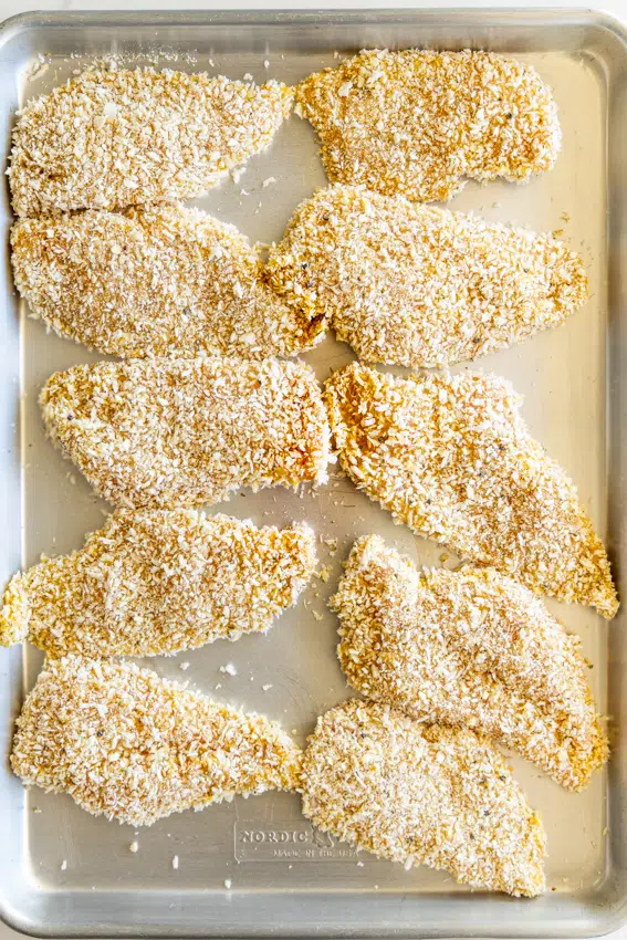 Chicken cutlets breaded in panko breadcrumbs.