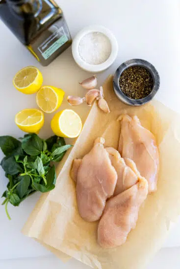Ingredients for lemon basil chicken.