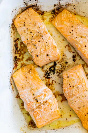 Baked salmon fillets.