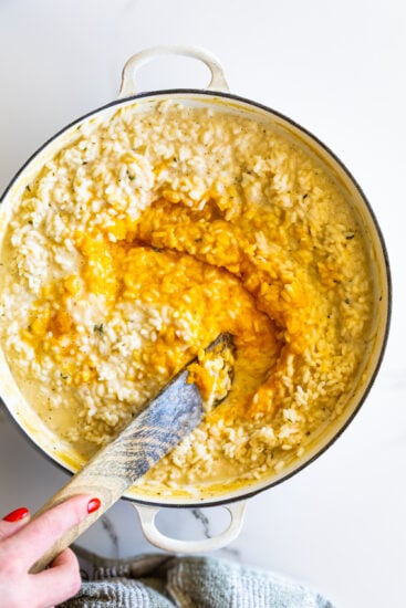 Butternut squash stirred into risotto.
