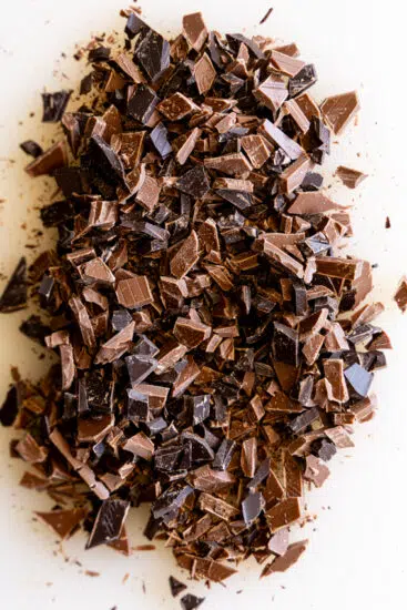 Chopped milk and dark chocolate.