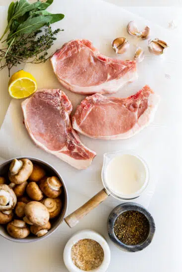 Ingredients for Pork Chops With Mushroom Gravy.