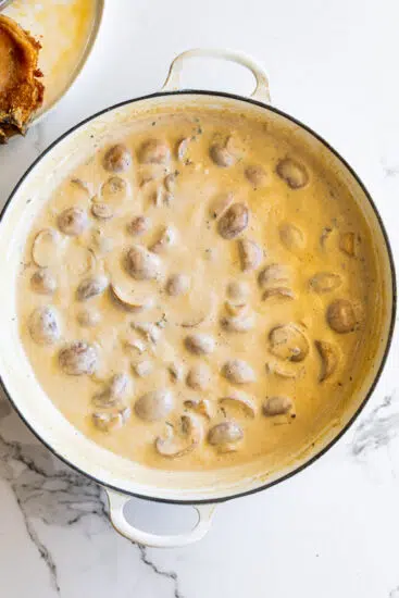 Creamy mushroom sauce in large skillet