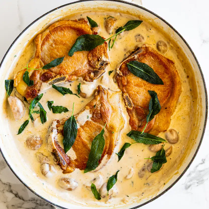 Pork Chops with Mushroom Gravy.