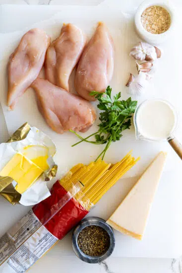 Ingredients for Grilled Chicken Alfredo.