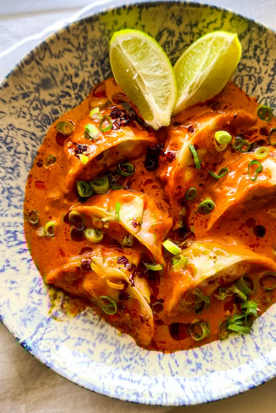 One Pan Baked Frozen Dumplings.