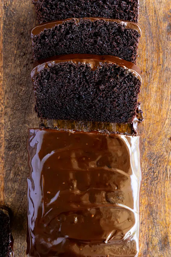 Chocolate Pound Cake with chocolate ganache.
