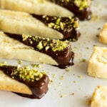 Dark chocolate pistachio cookie sticks