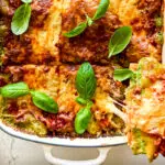 Christmas Lasagna with fresh basil.