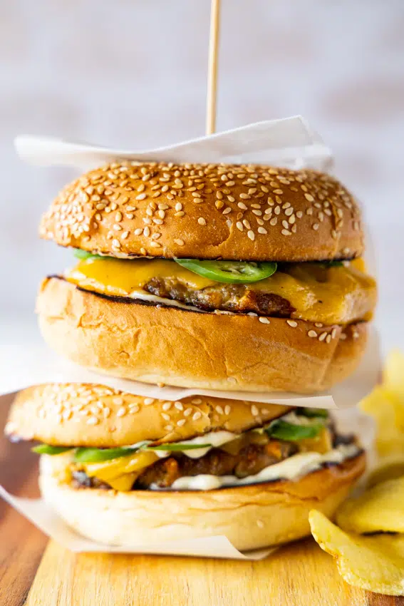 Jalapeño Cheddar Burgers with fresh jalapeños.