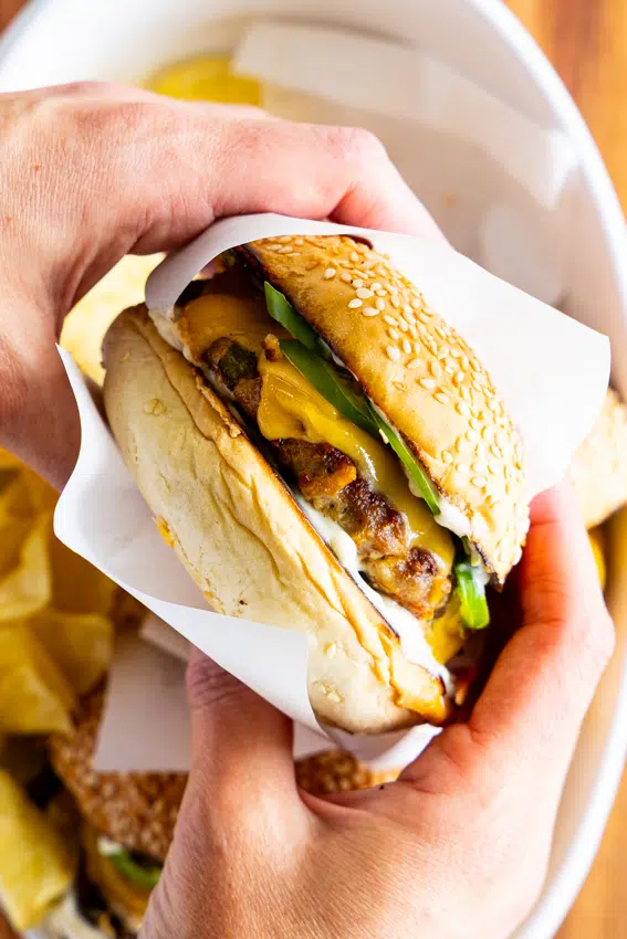 Jalapeรฑo Cheddar Burgers served with extra cheese.