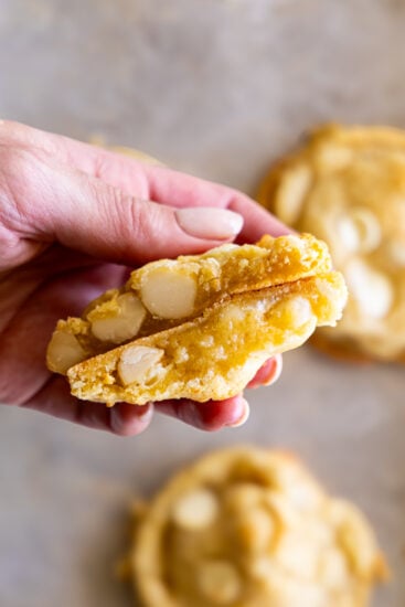 Gooey White Chocolate Macadamia Cookies.