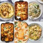 Variety of pasta dishes including baked and creamy options.