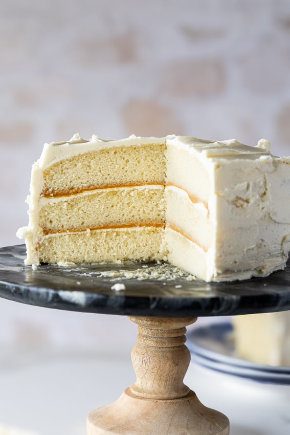 Light and fluffy vanilla cake layers with whipped buttercream.