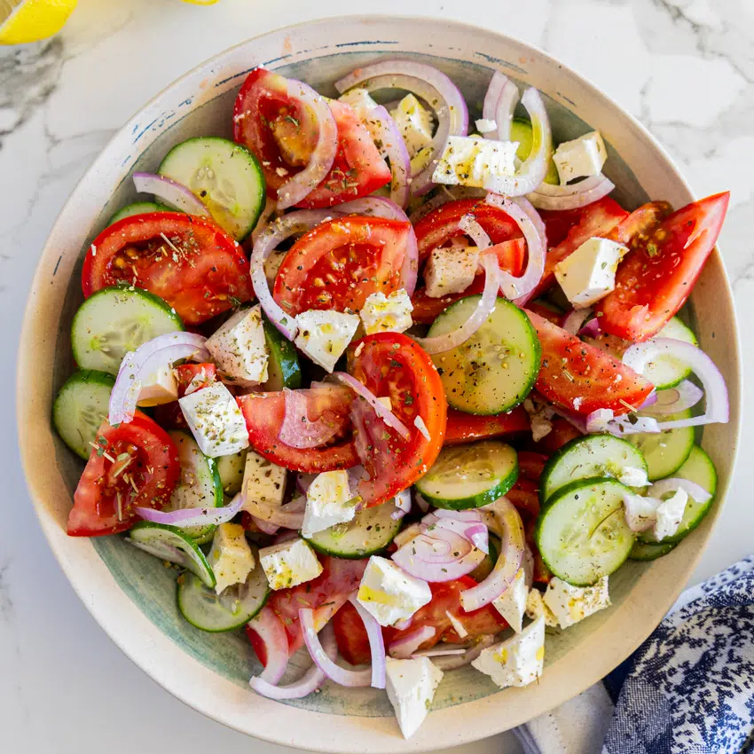 Cucumber tomato and feta salad.