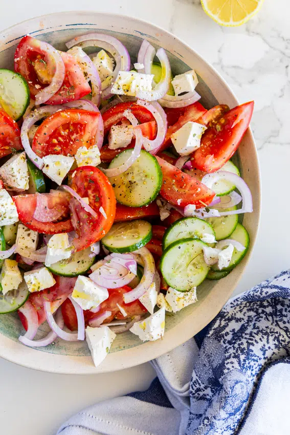 Cucumber tomato and feta salad