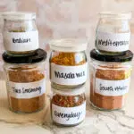 Homemade spice blends in jars.