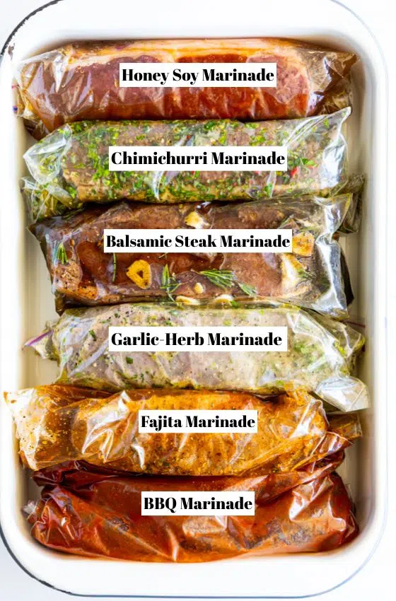 6 easy steak marinades in freezer bags.