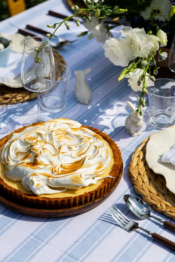 Lemon meringue on an Easter table.