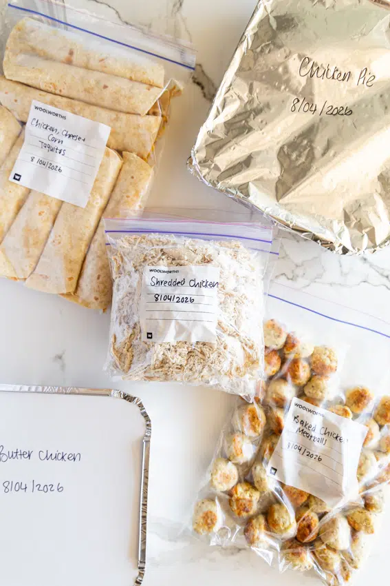Chicken Freezer Meals packaged and ready to be frozen.